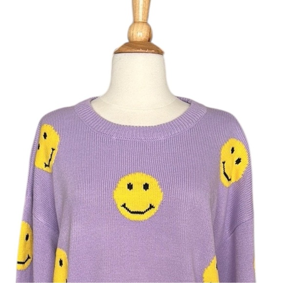 GREY LAB Smiley Face Pullover Sweater Novelty Retro 70s Lavender Size XL - Picture 5 of 16
